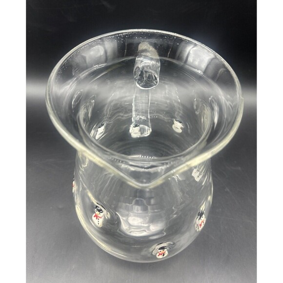 Anthropologie FESTIVE Icon SNOWMAN Large Blown Glass Pitcher Applied Handle 96oz - Picture 5 of 9